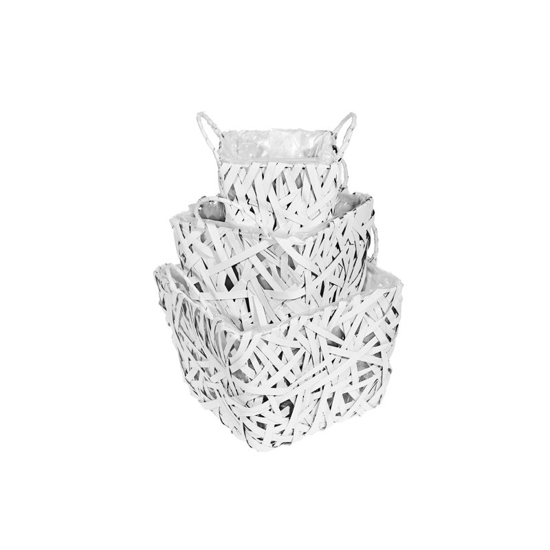 Boîte à fleurs blanche en osier tressé blanc (ensemble de 3)