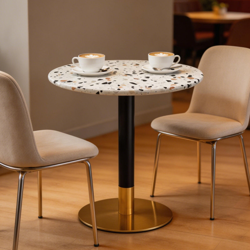 24" Round Terrazzo Dining Table –  Commercial & Residential Use For Café, Restaurant, Patio & Small Spaces (Tabletop & Base Included)