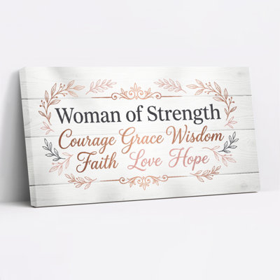 Woman Of Strength Courage Grace Wisdom Faith Love Hope Floral Canvas Wrapped Wall Art Set Of 1