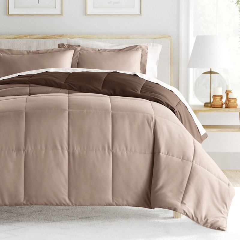 7-Piece Reversible Bedding Bundle - Solid Comforter and Patterned Sheet Set, King Comforter + 1 Additional Piece