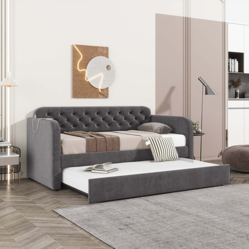 Lit plateforme tapissier Cemaliye, Gris