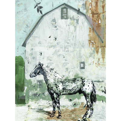 Grange avec cheval - reproduction sur toile tendue