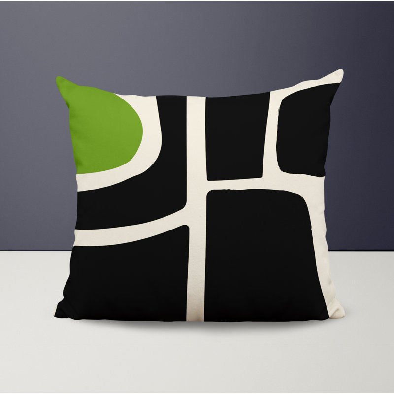 Banksy Abstract Outdoor Reversible Throw Pillow, Chartreuse/Off White, 17" x 17"