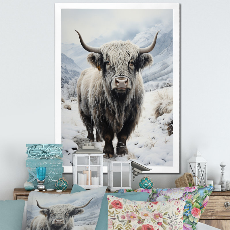 Portrait de yaks gris et blanc II, reproduction sur toile, Blanc, H 32 po x l 24 po x P 1 po
