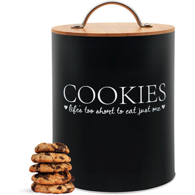 Cookie Jar With Airtight Bamboo Lid 0.6 Gallon Cute And Decorative Cookie Storage For Kitchen Countertop Farmhouse Storage Tin For Freshness