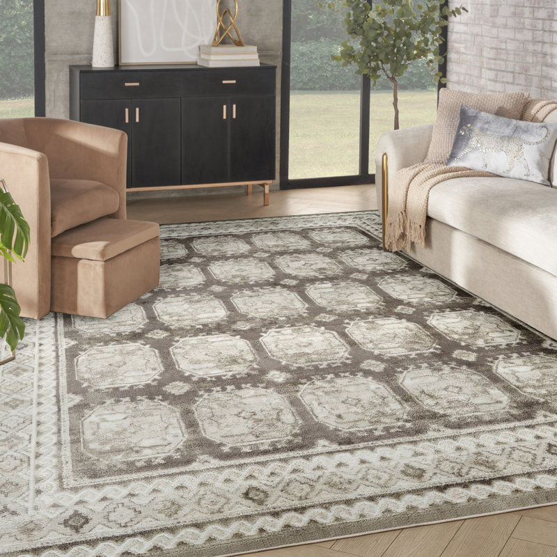 Tapis d'intérieur ivoire et brun Leuchte, Rectangle 7 pi 10 po x 9 pi 10 po
