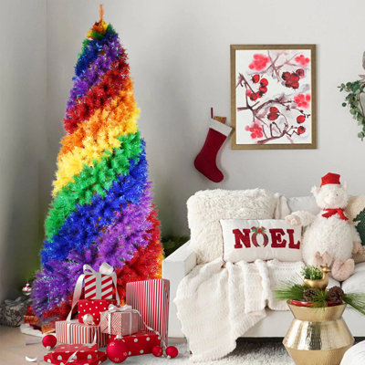 6ft Rainbow Spiral Christmas Tree with 1248 Tips, Artificial PVC Christmas Tree, Sturdy Metal Stand, Suitable for Indoor Christmas Decoration