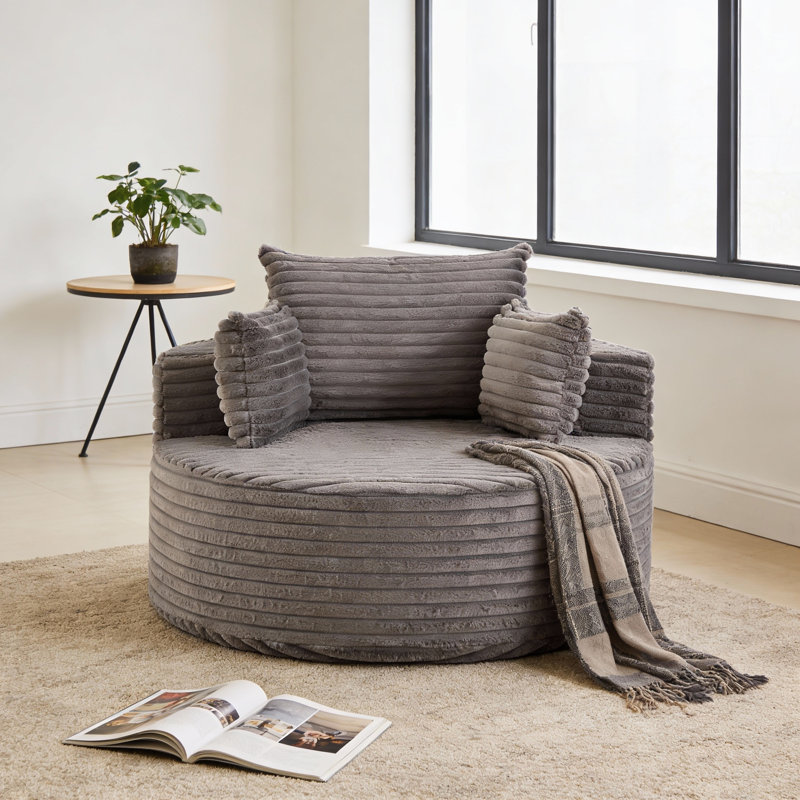 Canapé rembourré en éponge de 50 po, fauteuil de compression moderne en velours côtelé avec coussins, Gris
