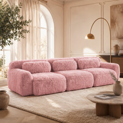 Tissu moelleux moelleux et moelleux de 114 po, canapé modulaire modulaire, conception ergonomique avec repose-pieds et coussins décoratifs, raccordement à boucle à compression complète pour étude, cinéma maison, rose