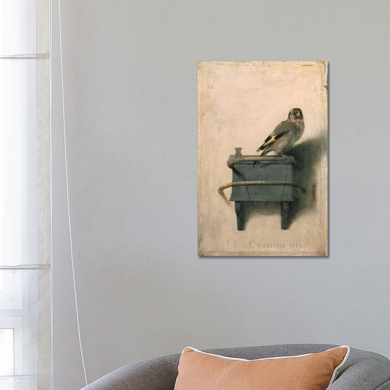 The Goldfinch, 1654 by Carel Fabritius - Painting on Canvas, 66.04 cm H x 45.72 cm W x 1.91 cm D, No Frame