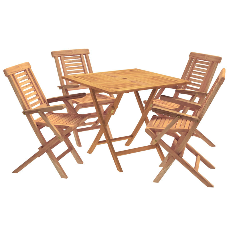 Foldable Table and Chair Set Natural Solid Teak Wood