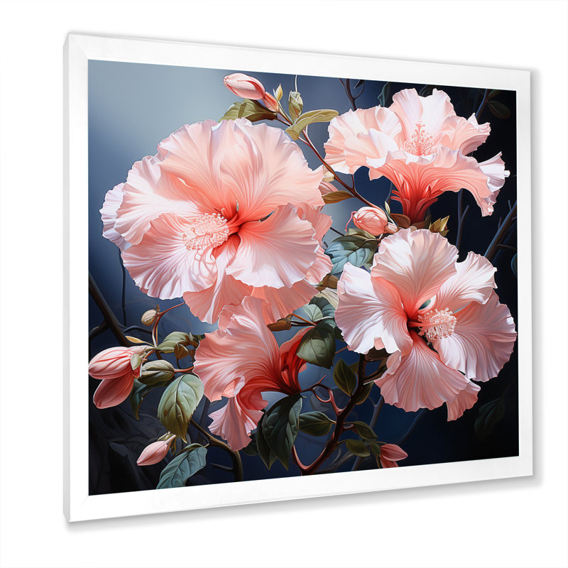 Hibiscus Impression romantique VI - Hibiscus, art mural, Cadre simple blanc, H 36 po x l 36 po x P 1,5 po