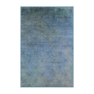 Tapis géométrique bleu / gris / vert