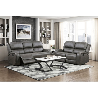 Gray 2pc Living Room Sofa Set Reclining Motion Sofa Loveseat Plush Comfort Upholstery Solid Wood Transitional Style Furniture
