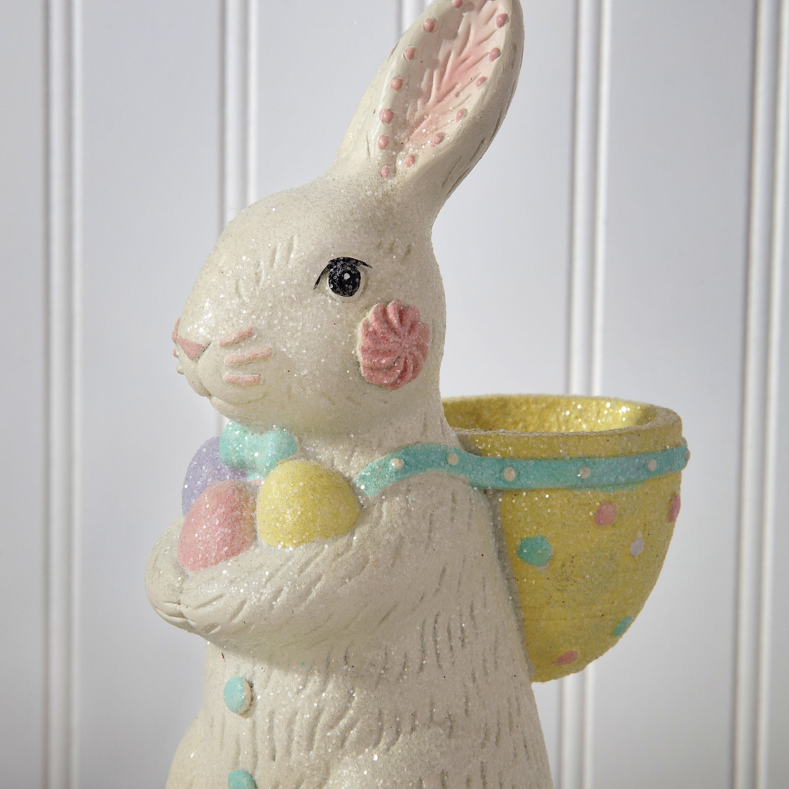 9" Resin Sugared Bunny With Basket