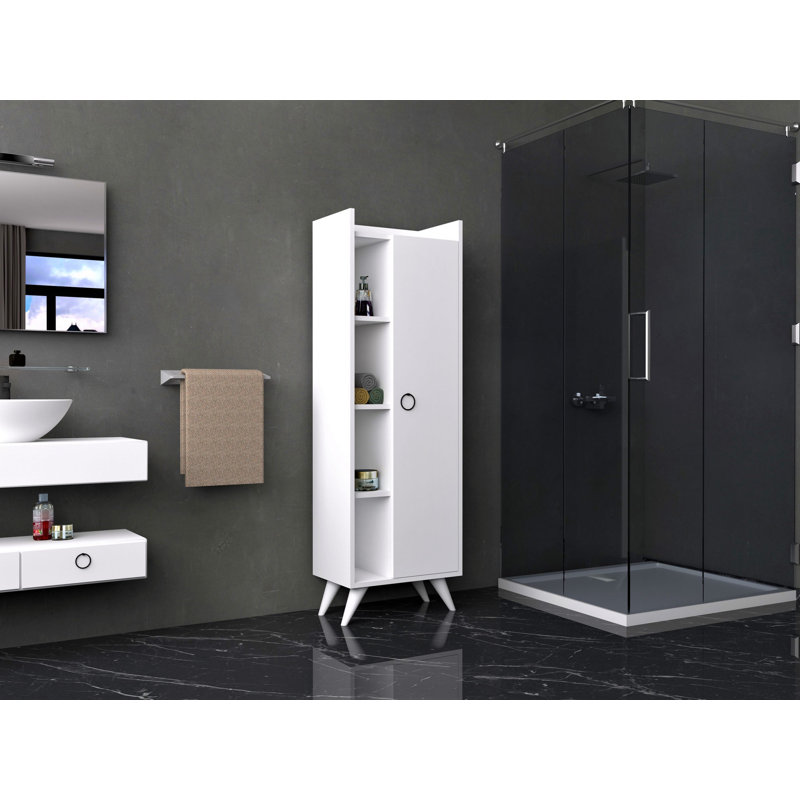 Armoire de salle de bain moderne, blanche, 19,7 x 55,1 x 12,5 pouces | 100% panneau de particules enduit de mélamine, épaisseur: 0,7 pouce | Comprend de nombreuses tablettes et du rangement supplémentaire | Conception élégante de couleur unie pour des espaces élégants