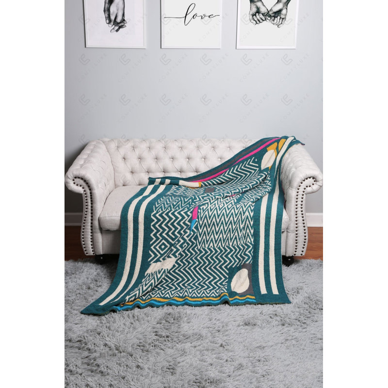 Jeté de luxe à motif géométrique , Sarcelle