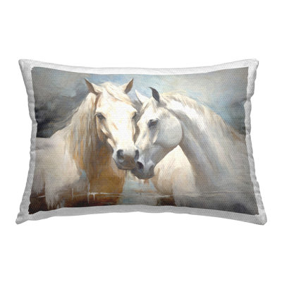 White Horses Abstraction Outdoor Printed Pillow by Ramona Murdock