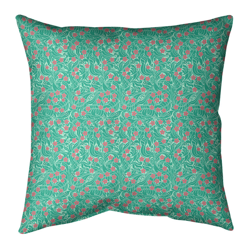 Coussin décoratif intérieur / extérieur Katelyn Elizabeth Swirly, H 20 po x l 20 po, Vert pâle / rose