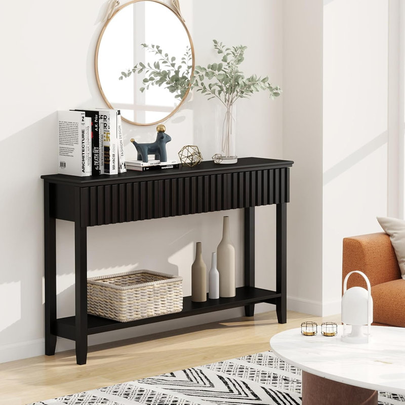 51.18" Console Table With 3 Drawers And Open Storage Shelf, Black