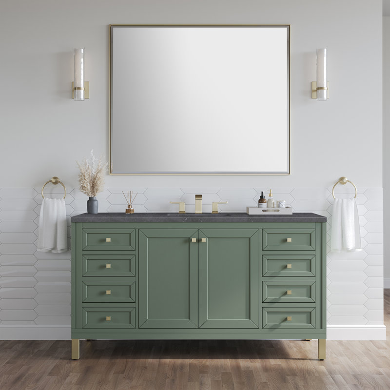 Chicago 60'' W Double Vanity, 8" Widespread, Smokey Celadon, Charcoal Soapstone