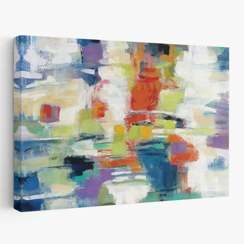 Island Town - Abstrait bleu vert indigo, H 24 po x l 16 po