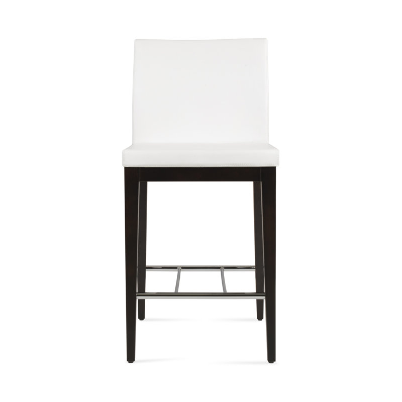 Tabouret de comptoir en bois massif 24 po Aria, Cuirette - Blanc, Wengé