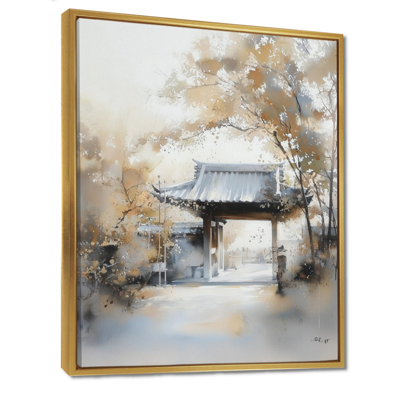 Beaux temples minimes de tokyo - art mural de tokyo, Floater Framed Print without Mat, H 20 po x l 12 po, Gold