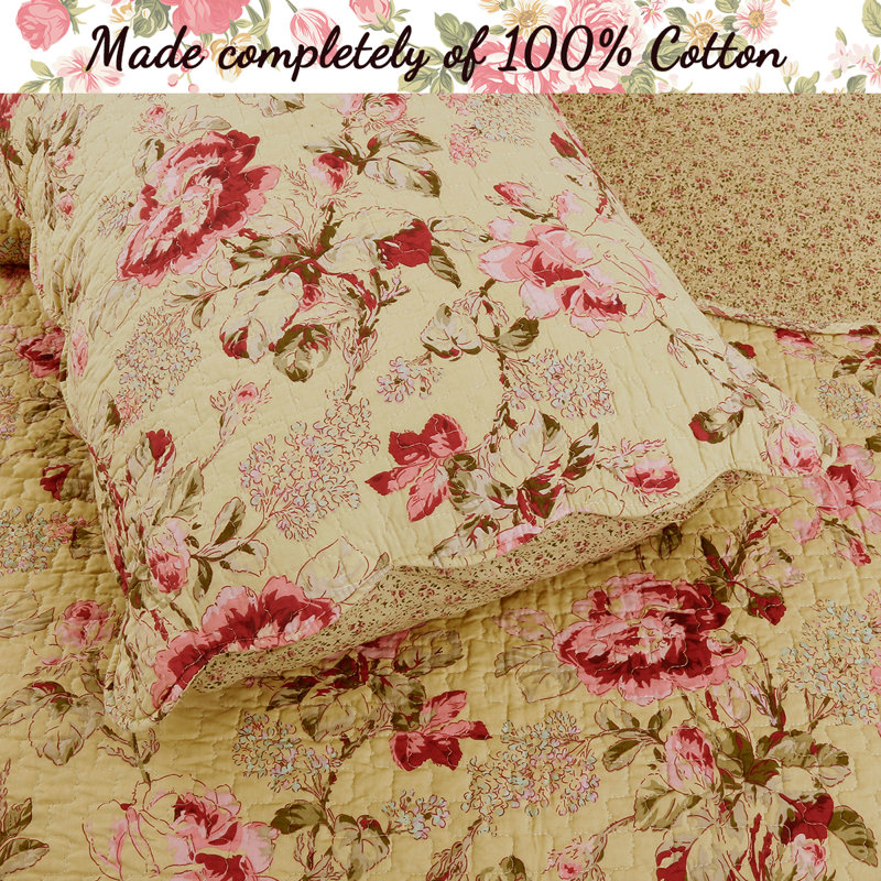 Ensemble de courtepointe réversible 100% coton moderne / contemporain rose / beige / sauge 