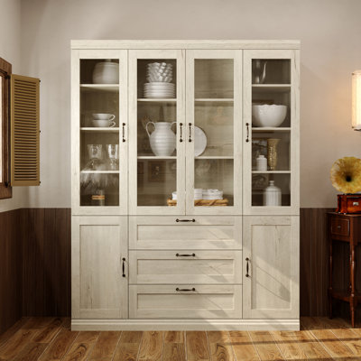 79.9" H 3 Drawers China Cabinet With Glass Doors