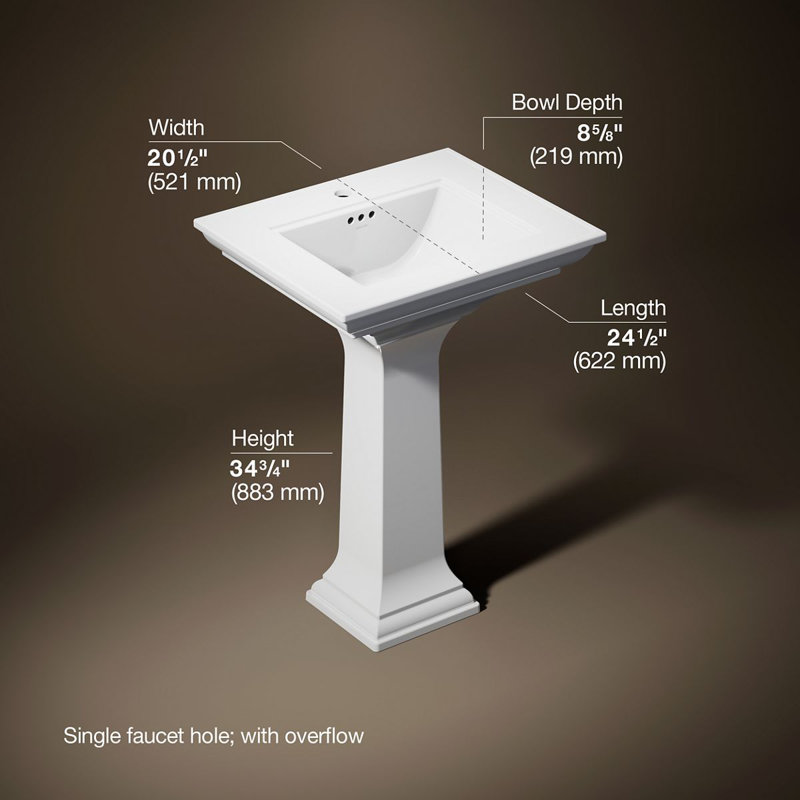 Memoirs® Stately 24" Pedestal Bathroom Sink with 4" Centerset Faucet Holes, White, Single, 34.75" H x 20.5" W x 24.5" L