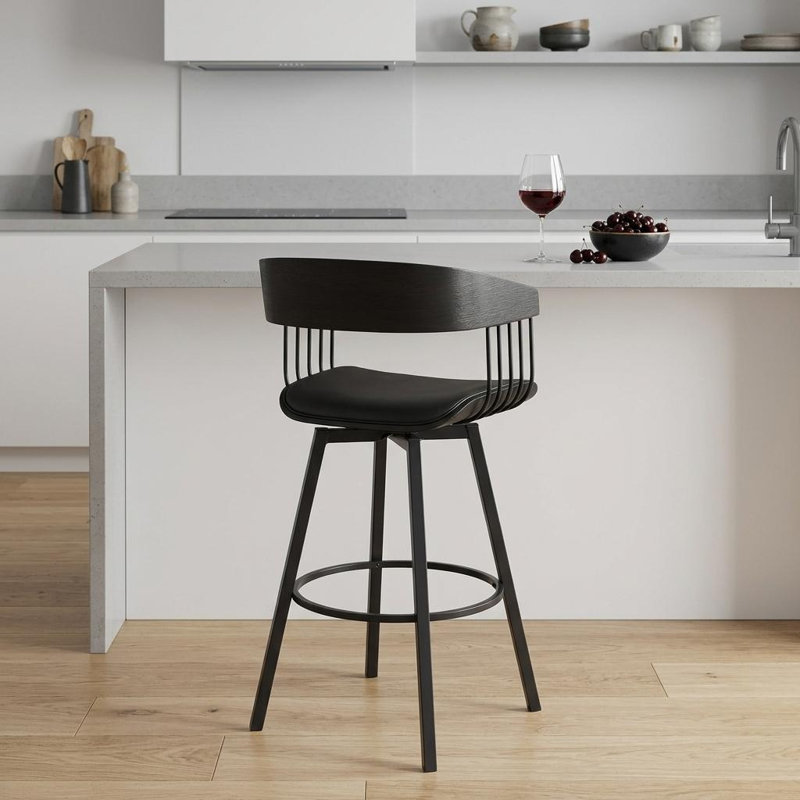 Tabouret rembourré Lynnox, Tabouret de comptoir (siège d'une hauteur de 27 p, Noir, Gris