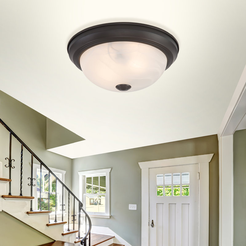 Oil Rubbed Bronze Flush Mount with White Marble Glass Shade