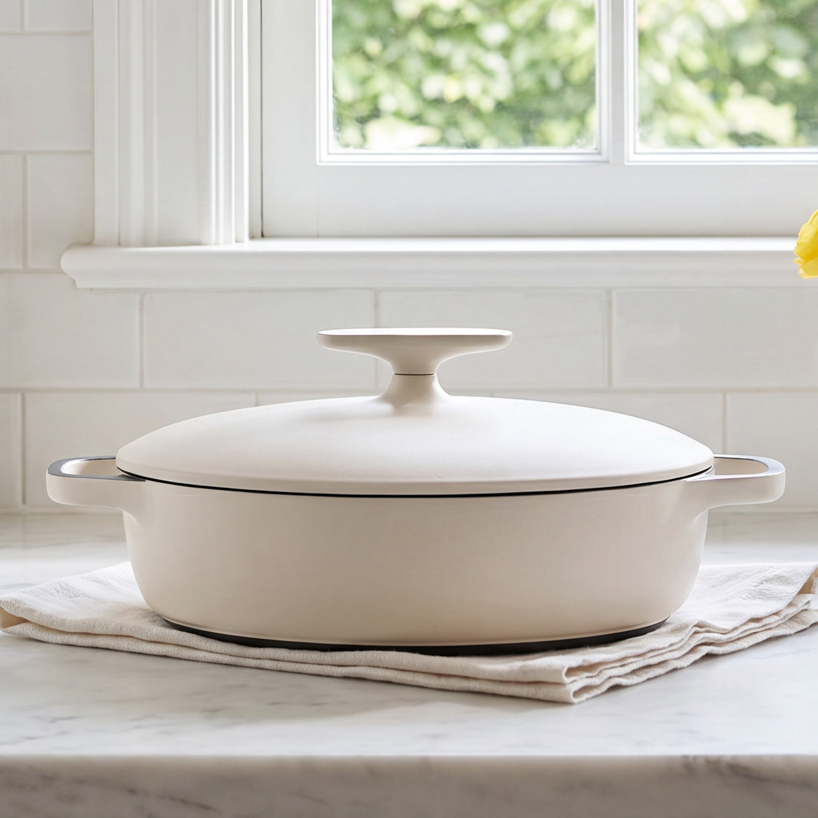 Enameled Cast Iron Braiser, Cream