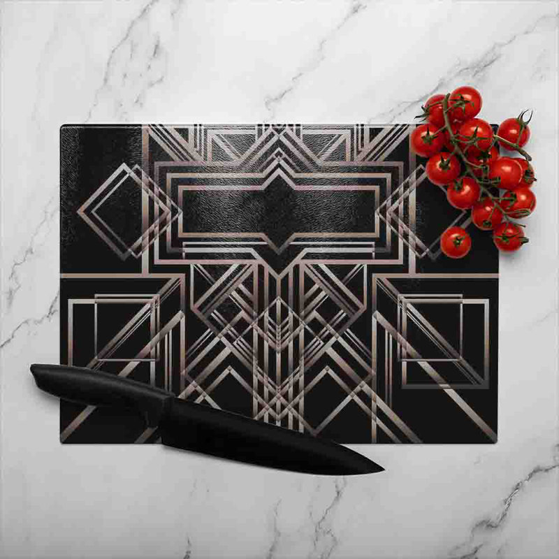 Geometric Art Glass Chopping Board, 40cm L x 28cm W