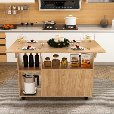 Multi-Functional Folding Table In Walnut With Storage Shelves And Wheels 47 Inch Compact Desk For Kitchen Dorm Or Office Made Of MDF