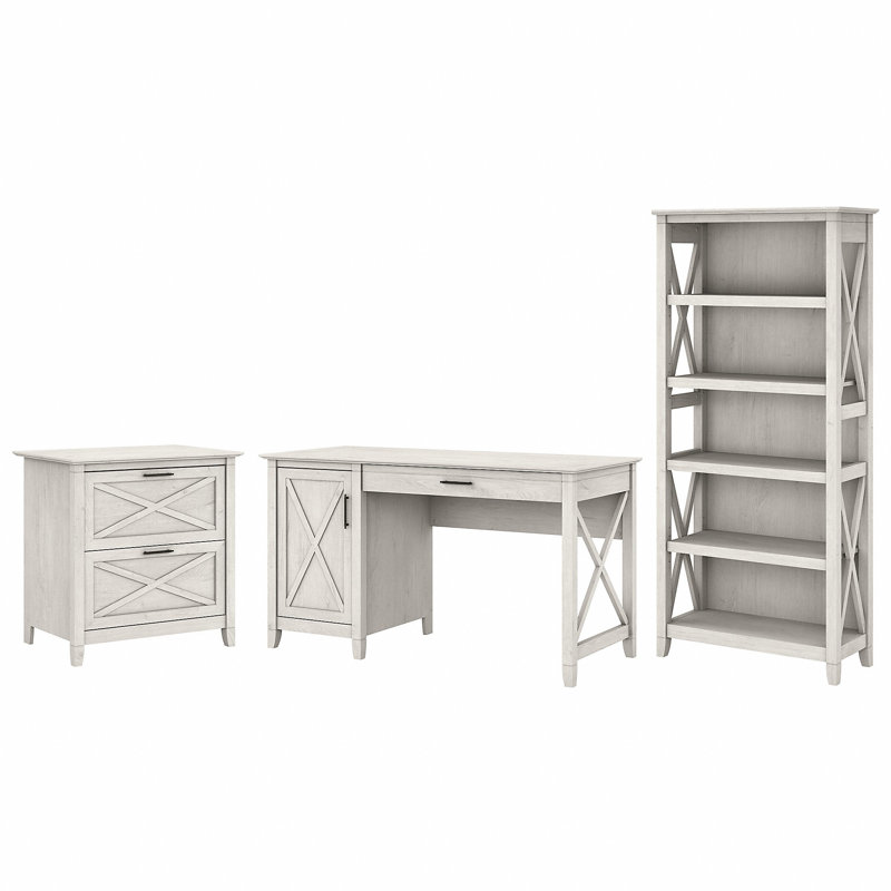 Huckins 3 Piece Computer Desk Office Set, Linen White Oak