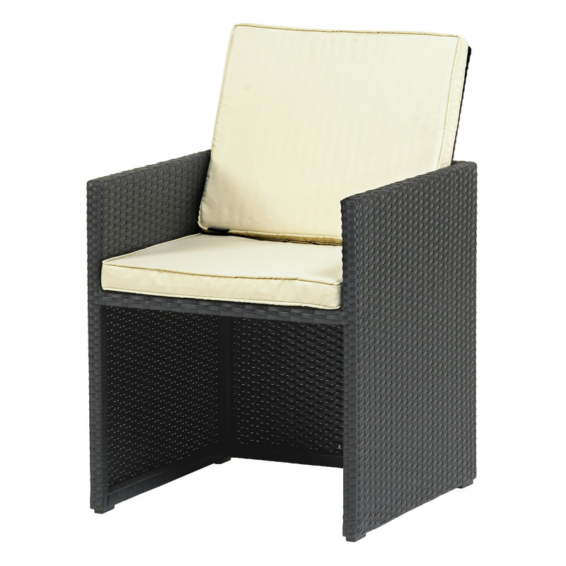Cannes Folding Patio Dining Armchair with Cushion, Ebony Black