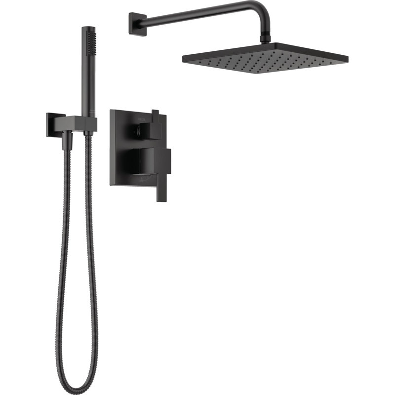Modern Raincan Square Shower System, Rain Shower Head with Handheld Spray, Shower Faucet Set, Matte Black