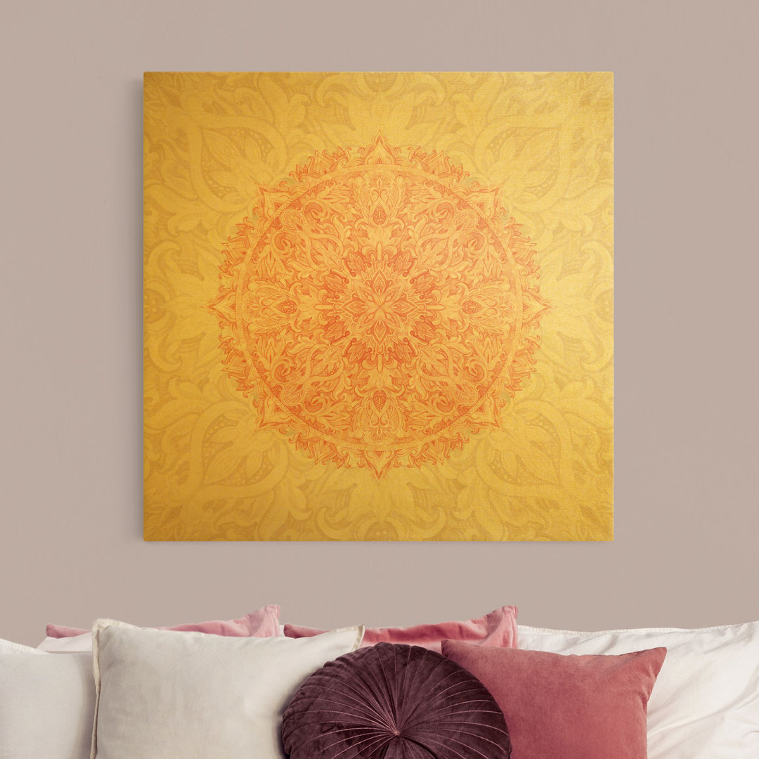 Leinwandbild Mandala Aquarell in Beige & Orange