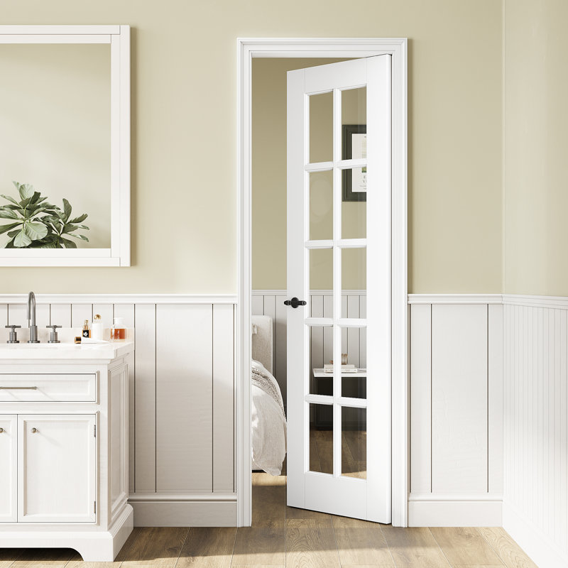 Porte de dalle en verre transparent 10-Lite, dalle de porte intérieure en verre trempé fritté en céramique, apprêt blanc / préfini blanc, porte française à noyau solide, porte de garde-manger, porte de placard