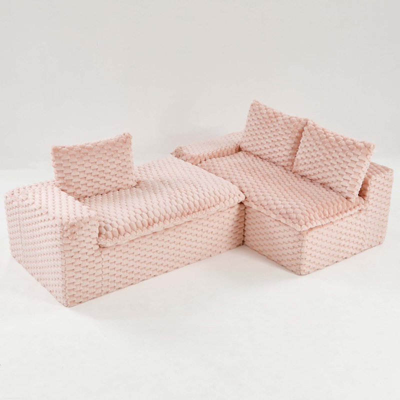 Canapé Turvet Velvet, Polyester rose, Orienté à droite
