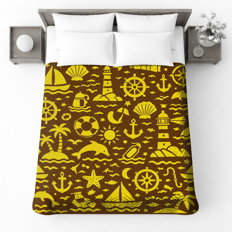 Couvre-lit matelassé jaune nautique toutes tailles, King