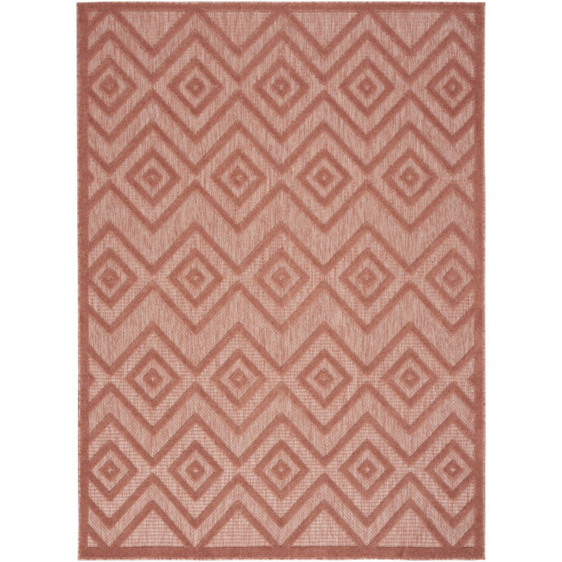 Foundry Select Versatile Diamond Coral/Orange Indoor/Outdoor Area Rug, Rectangle 5' x 7'