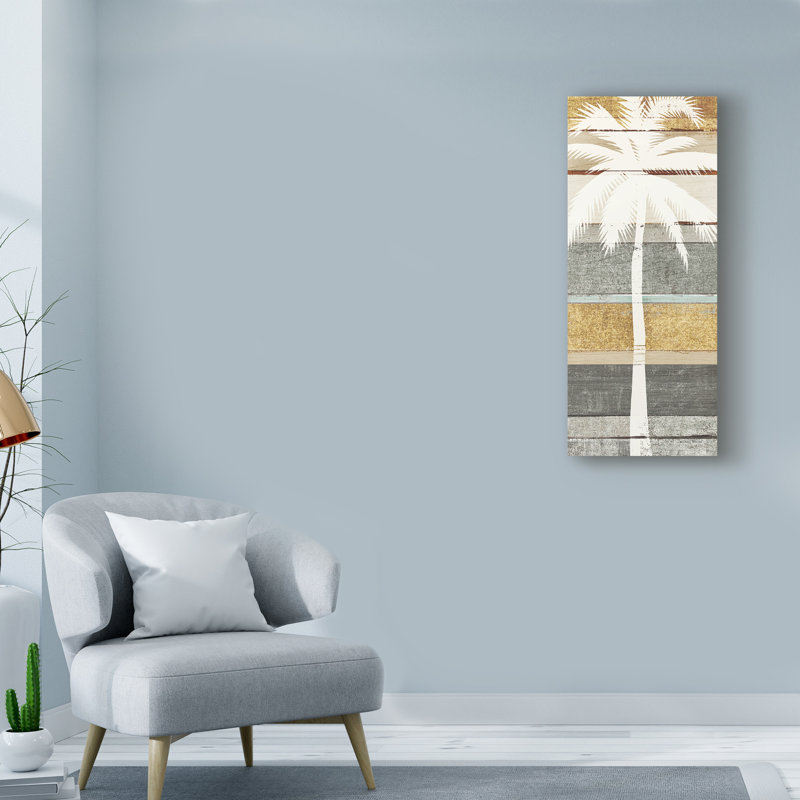 « beachscape palms v gold neutral », reproduction d’impression sur toile tendue, H 19 po x l 8 po x P 2 po