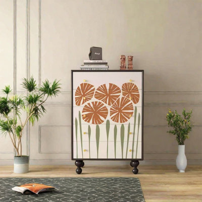 Armoire décorative en bois massif avec poignées en laiton