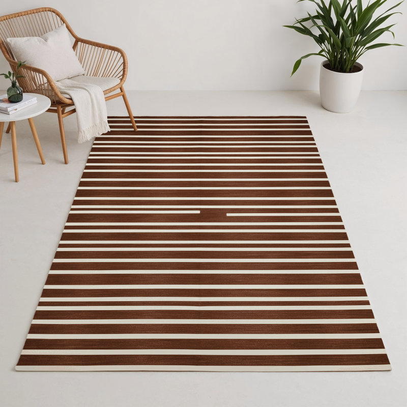 Tapis intérieur / extérieur brun HorizontalStripes, Rectangle 5 pi x 7 pi
