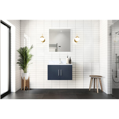 Navy Blue 30 In. Bath Vanity With Included Led Mirror - Generous Storage Nature Easy Install Bathroom Unit Quality