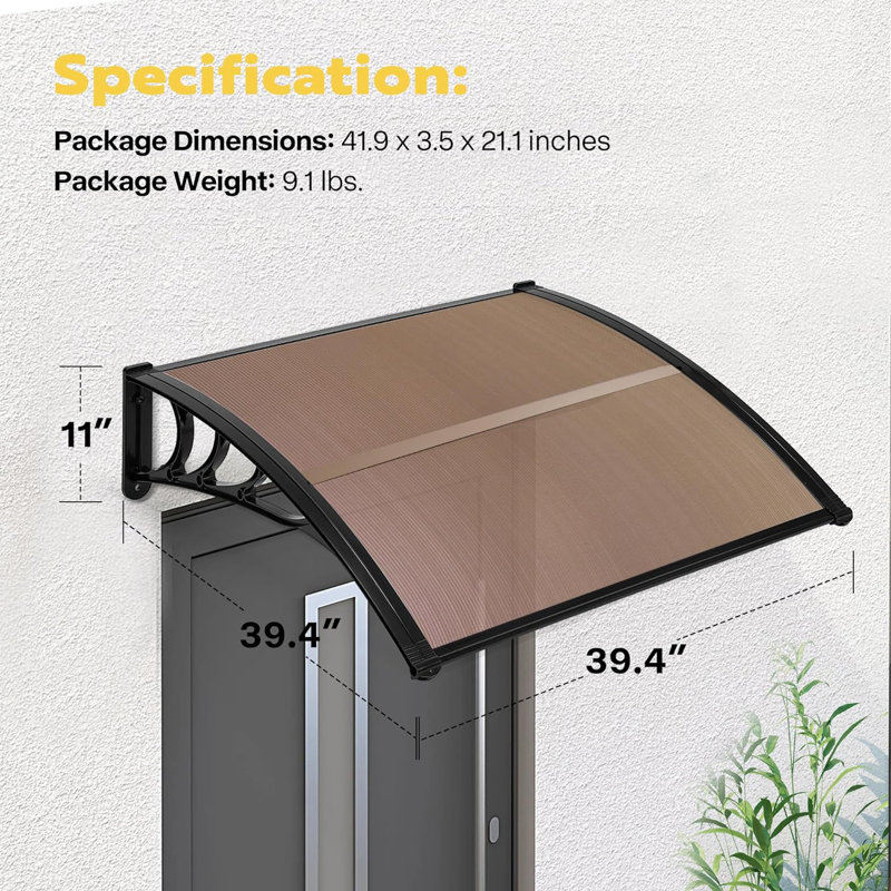 Specstar Polycarbonate Cover Retractable Window Awning, 11" H x 39.4" W x 39.4" D
