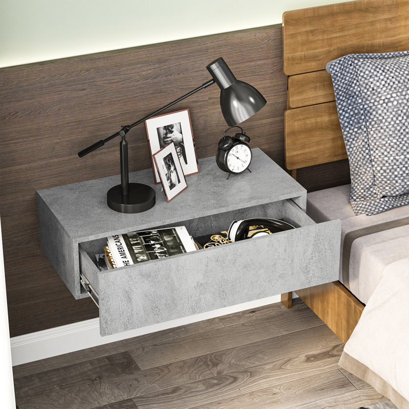 Floating Nightstand with Drawer for Bedroom, Gray
